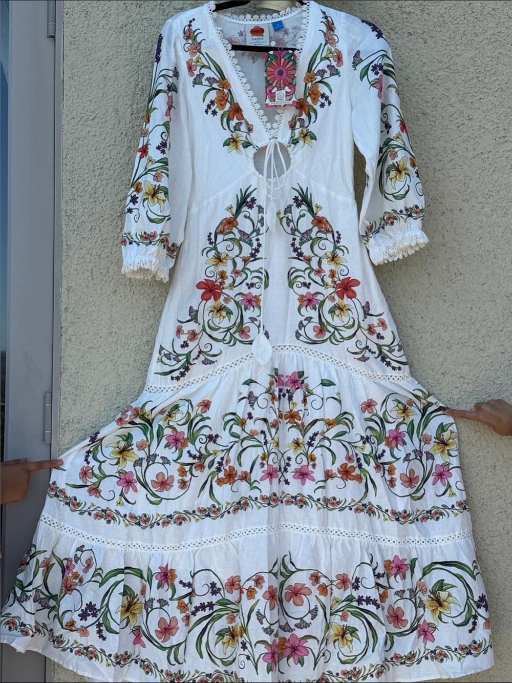 Farm Rio x Anthropologie Long-Sleeve Cutout Maxi Dress in White NWT - Picture 3 of 6
